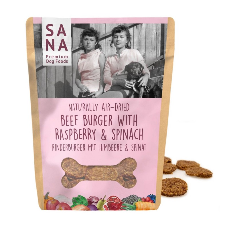 SANADOG BEEF BURGER ΑΠΟΞΗΡΑΜΕΝΕΣ ΦΥΣΙΚΕΣ ΛΙΧΟΥΔΙΕΣ ΜΕ ΜΟΣΧΑΡΙ, RASPBERRY, ΣΠΑΝΑΚΙ 100γρ