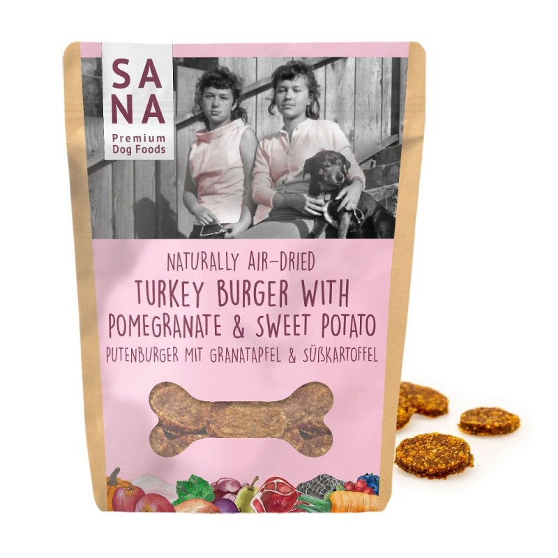 SANADOG TURKEY BURGER ΑΠΟΞΗΡΑΜΕΝΕΣ ΦΥΣΙΚΕΣ ΛΙΧΟΥΔΙΕΣ ΜΕ ΓΑΛΟΠΟΥΛΑ, ΓΛΥΚΟΠΑΤΑΤΑ, ΡΟΔΙ 100γρ